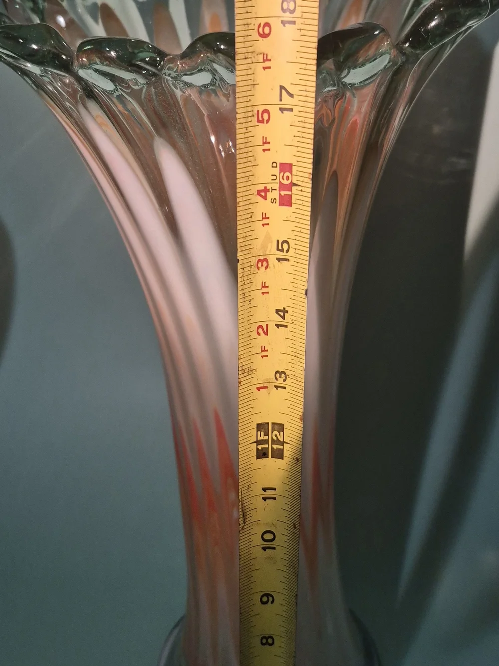 Orange White Glass Vase Swung Art Glass